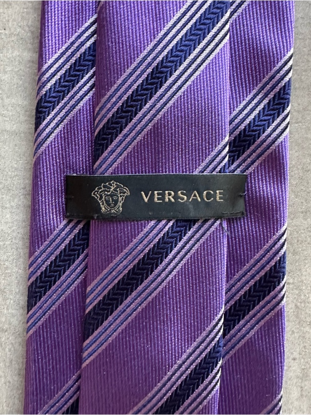 Versace Purple and Navy Striped Silk Tie